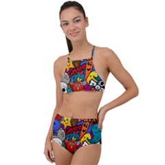 Graffiti Characters Seamless Pattern High Waist Tankini Set by Wegoenart