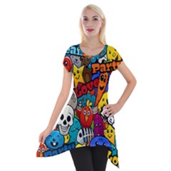 Graffiti Characters Seamless Pattern Short Sleeve Side Drop Tunic by Wegoenart