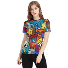 Graffiti Characters Seamless Pattern Women s Short Sleeve Rash Guard by Wegoenart