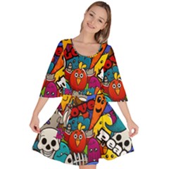 Graffiti Characters Seamless Pattern Velour Kimono Dress by Wegoenart