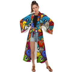 Graffiti Characters Seamless Pattern Maxi Kimono by Wegoenart