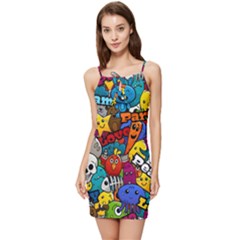 Graffiti Characters Seamless Pattern Summer Tie Front Dress by Wegoenart