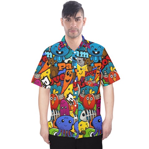 Graffiti Characters Seamless Pattern Men s Hawaii Shirt by Wegoenart