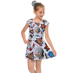 Full Color Flash Tattoo Patterns Kids  Cap Sleeve Dress by Wegoenart