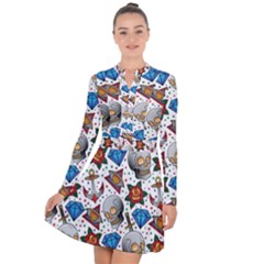 Full Color Flash Tattoo Patterns Long Sleeve Panel Dress by Wegoenart