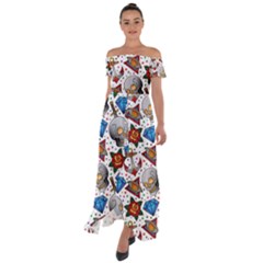 Full Color Flash Tattoo Patterns Off Shoulder Open Front Chiffon Dress by Wegoenart