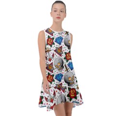 Full Color Flash Tattoo Patterns Frill Swing Dress by Wegoenart