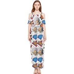 Full Color Flash Tattoo Patterns Draped Sleeveless Chiffon Jumpsuit by Wegoenart