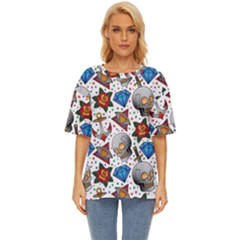 Full Color Flash Tattoo Patterns Oversized Basic Tee by Wegoenart