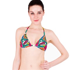 Comic Colorful Seamless Pattern Bikini Top by Wegoenart