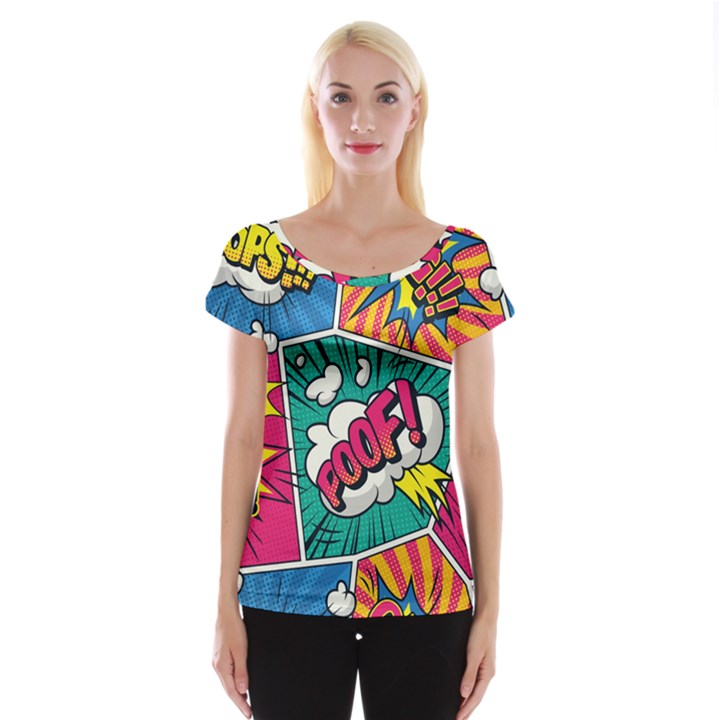 Comic Colorful Seamless Pattern Cap Sleeve Top