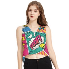 Comic Colorful Seamless Pattern V-neck Cropped Tank Top by Wegoenart