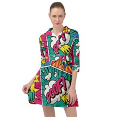 Comic Colorful Seamless Pattern Mini Skater Shirt Dress by Wegoenart