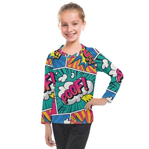 Comic Colorful Seamless Pattern Kids  Long Mesh Tee by Wegoenart