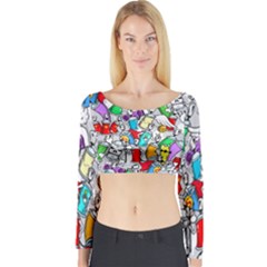 Graffit Characters Seamless Pattern Art Long Sleeve Crop Top