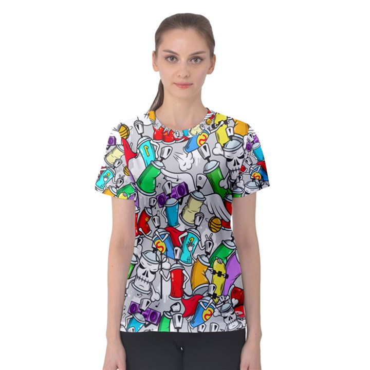 Graffit Characters Seamless Pattern Art Women s Sport Mesh Tee