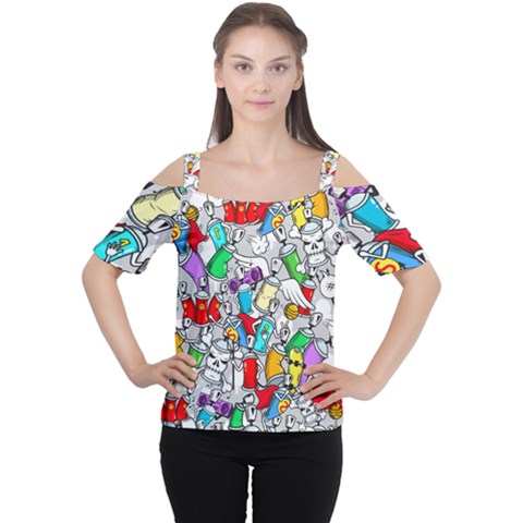 Graffit Characters Seamless Pattern Art Cutout Shoulder Tee by Wegoenart