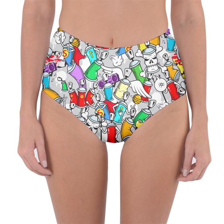 Graffit Characters Seamless Pattern Art Reversible High-Waist Bikini Bottoms