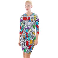 Graffit Characters Seamless Pattern Art Quarter Sleeve Hood Bodycon Dress