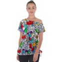 Graffit Characters Seamless Pattern Art Off Shoulder Tie-Up Tee View1