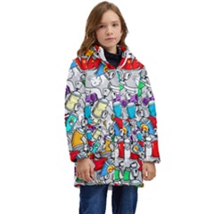 Graffit Characters Seamless Pattern Art Kid s Hooded Longline Puffer Jacket