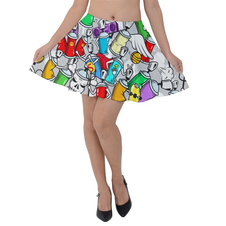 Graffit Characters Seamless Pattern Art Velvet Skater Skirt