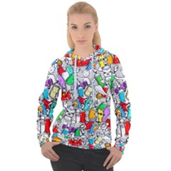 Graffit Characters Seamless Pattern Art Women s Overhead Hoodie by Wegoenart