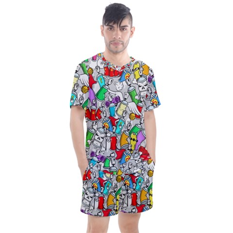 Graffit Characters Seamless Pattern Art Men s Mesh Tee And Shorts Set by Wegoenart