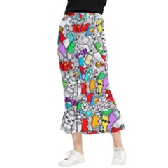 Graffit Characters Seamless Pattern Art Maxi Fishtail Chiffon Skirt