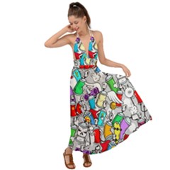 Graffit Characters Seamless Pattern Art Backless Maxi Beach Dress