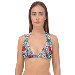 Graffit Characters Seamless Pattern Art Double Strap Halter Bikini Top