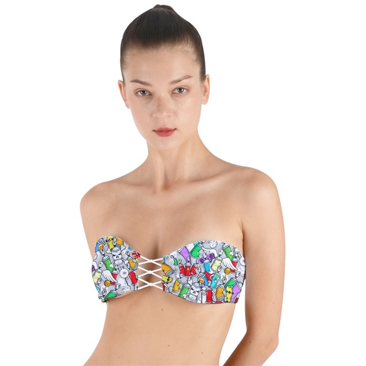 Graffit Characters Seamless Pattern Art Twist Bandeau Bikini Top