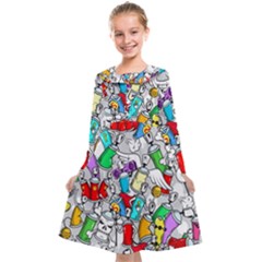 Graffit Characters Seamless Pattern Art Kids  Midi Sailor Dress