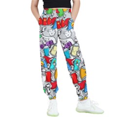 Graffit Characters Seamless Pattern Art Kids  Elastic Waist Pants