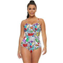 Graffit Characters Seamless Pattern Art Retro Full Coverage Swimsuit