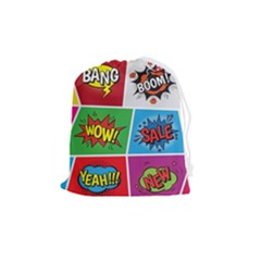 Pop Art Comic Vector Speech Cartoon Bubbles Popart Style With Humor Text Boom Bang Bubbling Expressi Drawstring Pouch (medium) by Wegoenart