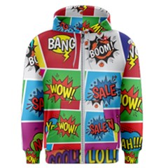 Pop Art Comic Vector Speech Cartoon Bubbles Popart Style With Humor Text Boom Bang Bubbling Expressi Men s Zipper Hoodie by Wegoenart