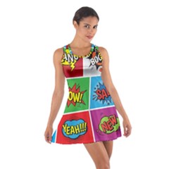 Pop Art Comic Vector Speech Cartoon Bubbles Popart Style With Humor Text Boom Bang Bubbling Expressi Cotton Racerback Dress by Wegoenart