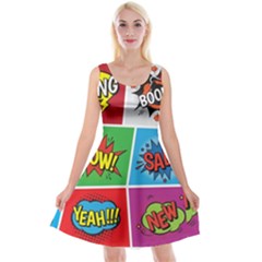 Pop Art Comic Vector Speech Cartoon Bubbles Popart Style With Humor Text Boom Bang Bubbling Expressi Reversible Velvet Sleeveless Dress by Wegoenart