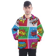 Pop Art Comic Vector Speech Cartoon Bubbles Popart Style With Humor Text Boom Bang Bubbling Expressi Men s Half Zip Pullover by Wegoenart