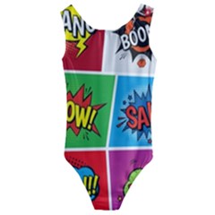 Pop Art Comic Vector Speech Cartoon Bubbles Popart Style With Humor Text Boom Bang Bubbling Expressi Kids  Cut-out Back One Piece Swimsuit by Wegoenart