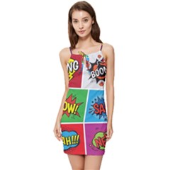 Pop Art Comic Vector Speech Cartoon Bubbles Popart Style With Humor Text Boom Bang Bubbling Expressi Summer Tie Front Dress by Wegoenart