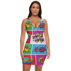 Pop Art Comic Vector Speech Cartoon Bubbles Popart Style With Humor Text Boom Bang Bubbling Expressi Draped Bodycon Dress by Wegoenart