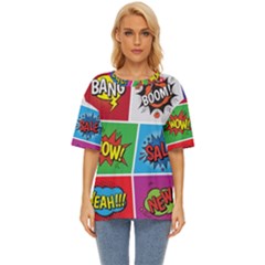 Pop Art Comic Vector Speech Cartoon Bubbles Popart Style With Humor Text Boom Bang Bubbling Expressi Oversized Basic Tee by Wegoenart