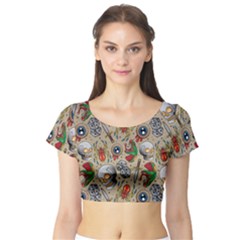 Tattoo Pattern Short Sleeve Crop Top