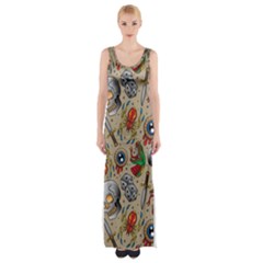 Tattoo Pattern Thigh Split Maxi Dress by Wegoenart