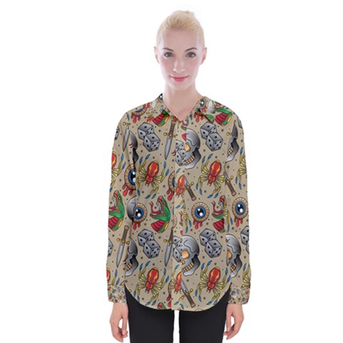 Tattoo Pattern Womens Long Sleeve Shirt by Wegoenart