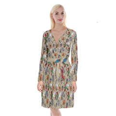 Tattoo Pattern Long Sleeve Velvet Front Wrap Dress by Wegoenart