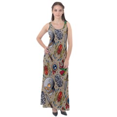 Tattoo Pattern Sleeveless Velour Maxi Dress by Wegoenart