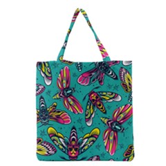 Vintage Colorful Insects Seamless Pattern Grocery Tote Bag